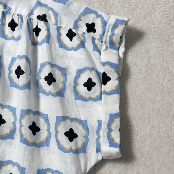 Ann Taylor Geo Linen Popover Short Sleeve Top Sz L Multicolor Relaxed 1/4 Button - Picture 8 of 11